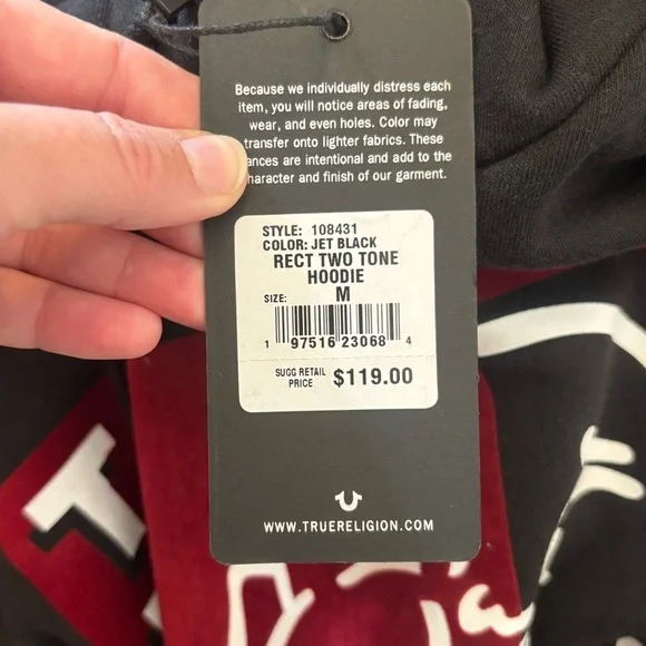 NWT True Religion Flocked Buddha Logo hoodie sz M - Picture 5 of 5